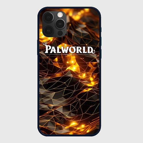 Чехол iPhone 12 Pro Palworld логотип золотые абстрактные частицы на че / 3D-Черный – фото 1