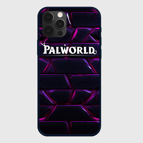 Чехол iPhone 12 Pro Palworld логотип фиолетовые яркие плиты / 3D-Черный – фото 1