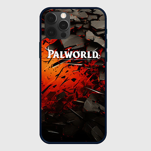 Чехол iPhone 12 Pro Palworld логотип черные плиты в разломе / 3D-Черный – фото 1