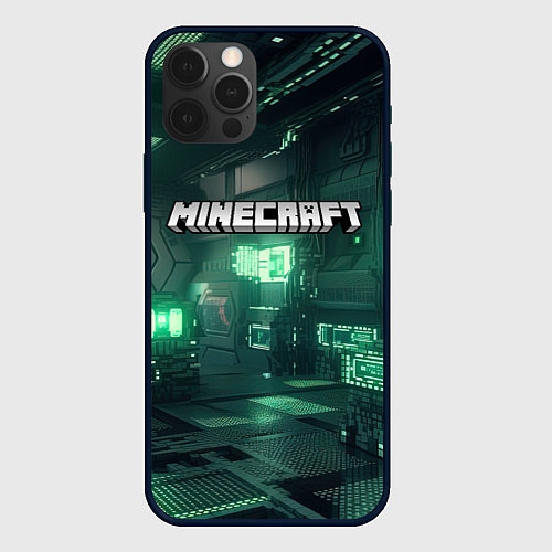 Чехол iPhone 12 Pro Minecraft logo в стиле киберпанк / 3D-Черный – фото 1