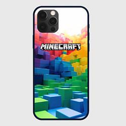 Чехол для iPhone 12 Pro Minecraft logo радужный мир, цвет: 3D-черный