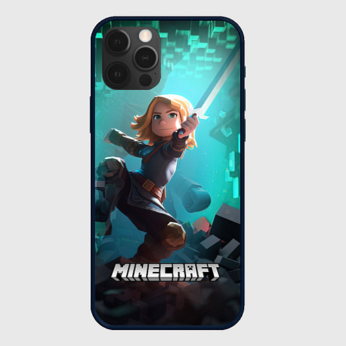 Чехол iPhone 12 Pro Персонаж Minecraft с мечом / 3D-Черный – фото 1