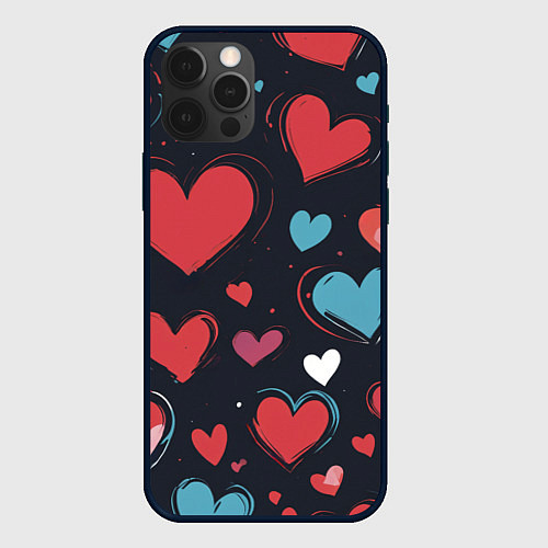 Чехол iPhone 12 Pro Сердечный паттерн / 3D-Черный – фото 1