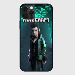 Чехол для iPhone 12 Pro Minecraft cyberpunk green neon, цвет: 3D-черный