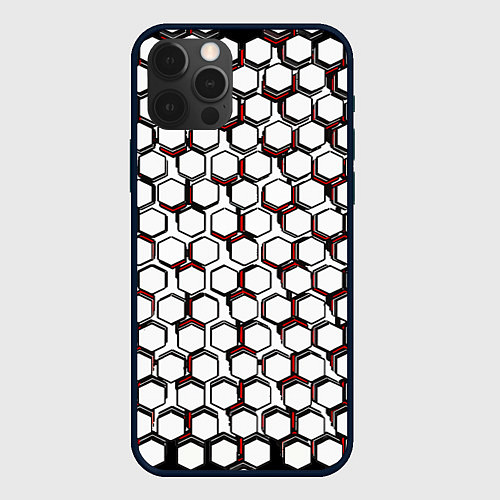 Чехол iPhone 12 Pro Киберпанк узор из шестиугольников красный / 3D-Черный – фото 1
