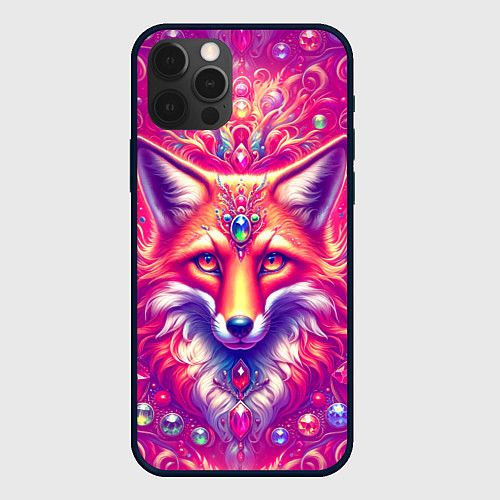 Чехол iPhone 12 Pro Лиса с драгоценными камнями / 3D-Черный – фото 1