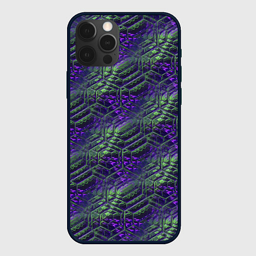 Чехол iPhone 12 Pro Фиолетово-зеленые ромбики / 3D-Черный – фото 1