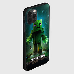 Чехол для iPhone 12 Pro Minecraft зеленый персонаж на острове, цвет: 3D-черный — фото 2