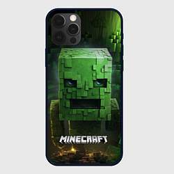 Чехол iPhone 12 Pro Minecraft зеленый персонаж в пещере