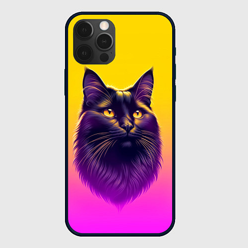 Чехол iPhone 12 Pro Кот чёрный с золотыми глазами / 3D-Черный – фото 1