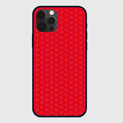 Чехол для iPhone 12 Pro Красные сердечки на красном фоне, цвет: 3D-черный