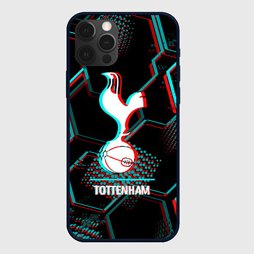 Чехол iPhone 12 Pro Tottenham FC в стиле glitch на темном фоне / 3D-Черный – фото 1