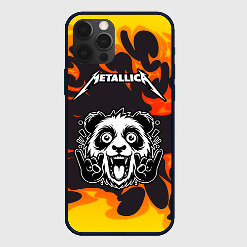 Чехол iPhone 12 Pro Metallica рок панда и огонь / 3D-Черный – фото 1