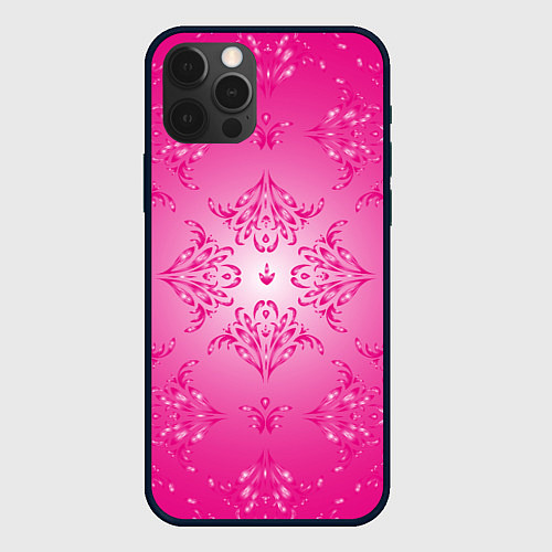 Чехол iPhone 12 Pro Узоры на розовом фоне / 3D-Черный – фото 1
