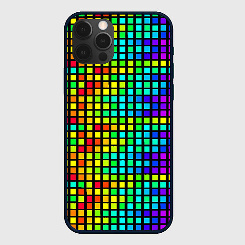 Чехол iPhone 12 Pro Разноцветные квадраты на чёрном фоне / 3D-Черный – фото 1