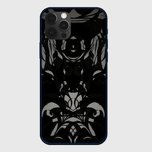 Чехол iPhone 12 Pro Серый орнамент / 3D-Черный – фото 1