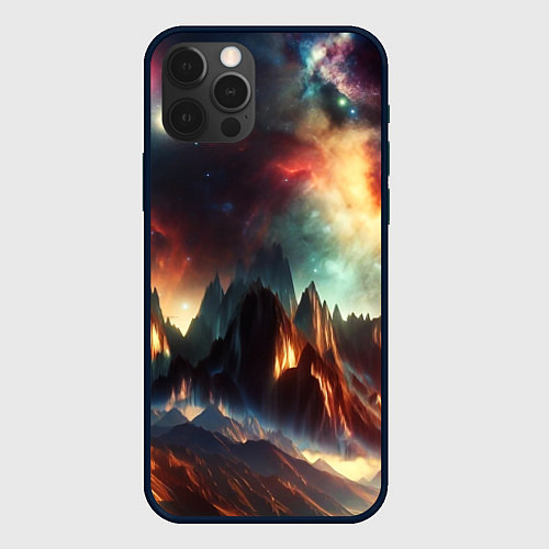 Чехол iPhone 12 Pro Space landscape with mountains / 3D-Черный – фото 1