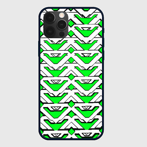 Чехол iPhone 12 Pro Бело-зелёный узор / 3D-Черный – фото 1