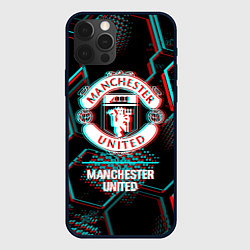 Чехол для iPhone 12 Pro Manchester United FC в стиле glitch на темном фоне, цвет: 3D-черный