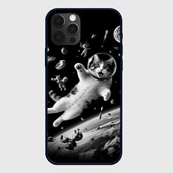 Чехол для iPhone 12 Pro Офигевший котейка в безвоздушном пространстве, цвет: 3D-черный