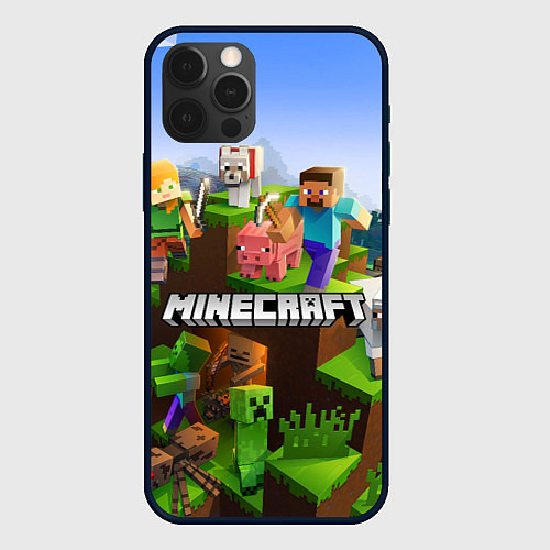 Чехол iPhone 12 Pro Minecraft pixel world / 3D-Черный – фото 1