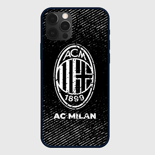 Чехол iPhone 12 Pro AC Milan с потертостями на темном фоне / 3D-Черный – фото 1