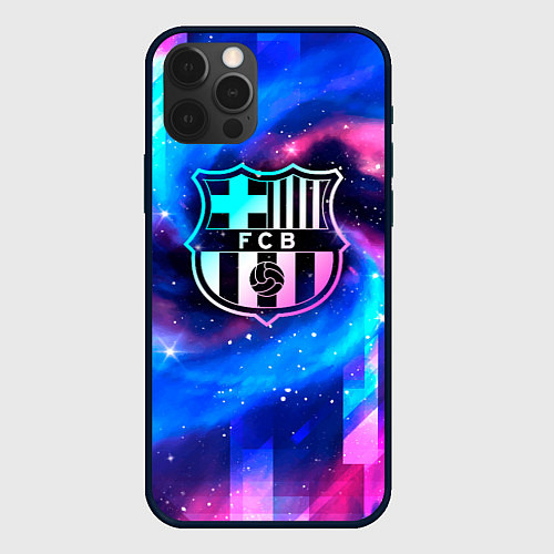 Чехол iPhone 12 Pro Barcelona неоновый космос / 3D-Черный – фото 1