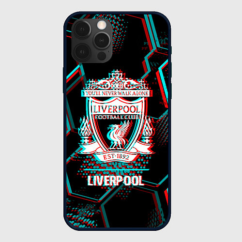 Чехол iPhone 12 Pro Liverpool FC в стиле glitch на темном фоне / 3D-Черный – фото 1