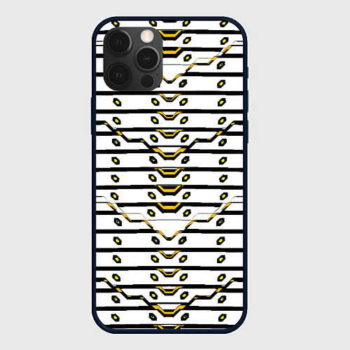 Чехол iPhone 12 Pro Жёлто-белая техно броня / 3D-Черный – фото 1