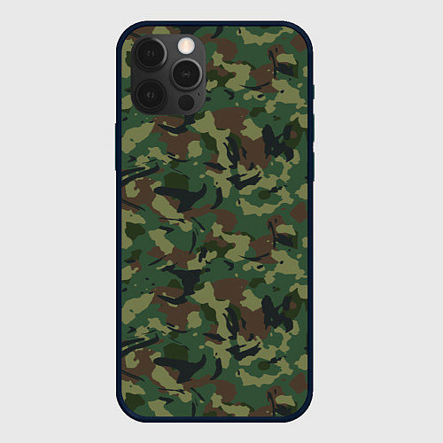 Чехол iPhone 12 Pro Камуфляж Woodland классический / 3D-Черный – фото 1