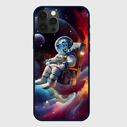 Чехол iPhone 12 Pro Космонавт далматинец в неоновой галактике