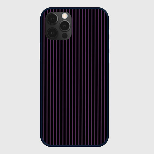 Чехол iPhone 12 Pro Тёмный фиолетовый в полоску / 3D-Черный – фото 1