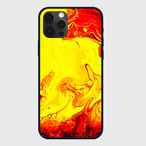 Чехол iPhone 12 Pro Красные и желтые разводы / 3D-Черный – фото 1