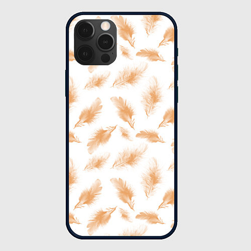 Чехол iPhone 12 Pro Бежевые перья на белом фоне / 3D-Черный – фото 1
