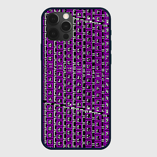 Чехол iPhone 12 Pro Белые и розовые квадраты / 3D-Черный – фото 1