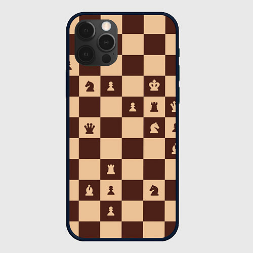 Чехол iPhone 12 Pro Коричневая шахматная доска / 3D-Черный – фото 1