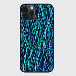Чехол для iPhone 12 Pro Тёмно-синий абстрактный неоновые линии, цвет: 3D-черный