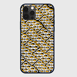 Чехол для iPhone 12 Pro Жёлто-белый узор на чёрном фоне, цвет: 3D-черный