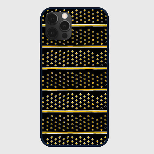 Чехол iPhone 12 Pro Жёлтые круги и полосы / 3D-Черный – фото 1