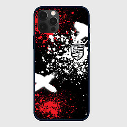 Чехол для iPhone 12 Pro Логотип Порше на фоне граффити и брызг красок, цвет: 3D-черный