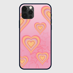Чехол для iPhone 12 Pro Сердца градиент, цвет: 3D-черный