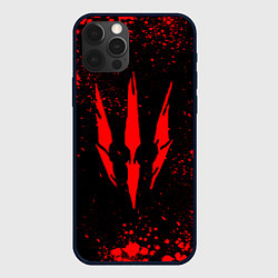 Чехол iPhone 12 Pro The witcher - Краскый логотип и брызги