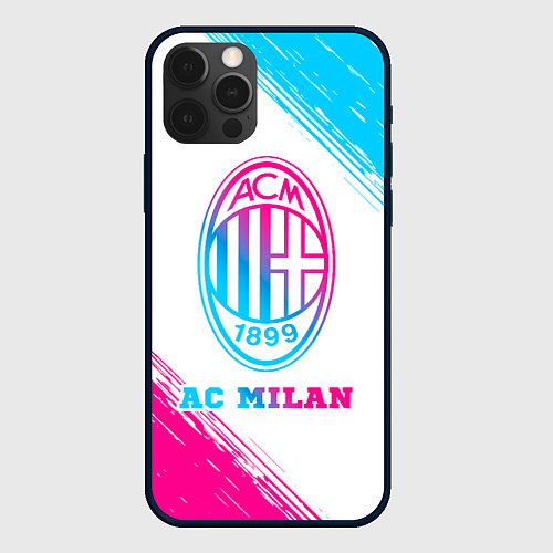 Чехол iPhone 12 Pro AC Milan neon gradient style / 3D-Черный – фото 1
