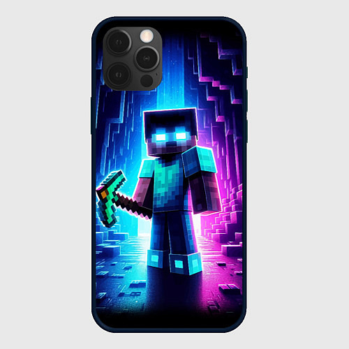 Чехол iPhone 12 Pro Minecraft - neon character ai art / 3D-Черный – фото 1