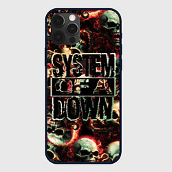Чехол для iPhone 12 Pro System of a Down на фоне черепов, цвет: 3D-черный