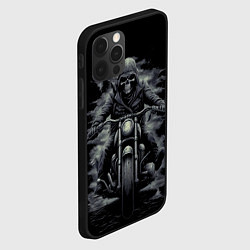 Чехол для iPhone 12 Pro Скелет на мотоцикле черно-белый стиль, цвет: 3D-черный — фото 2