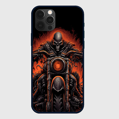Чехол iPhone 12 Pro Скелет из ада едет на старом мотоцикле / 3D-Черный – фото 1
