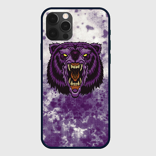 Чехол iPhone 12 Pro Фиолетовый медведь голова / 3D-Черный – фото 1