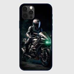 Чехол для iPhone 12 Pro Мотоциклист ночью, цвет: 3D-черный