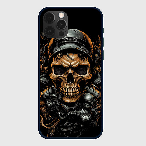Чехол iPhone 12 Pro Череп мотоциклиста / 3D-Черный – фото 1